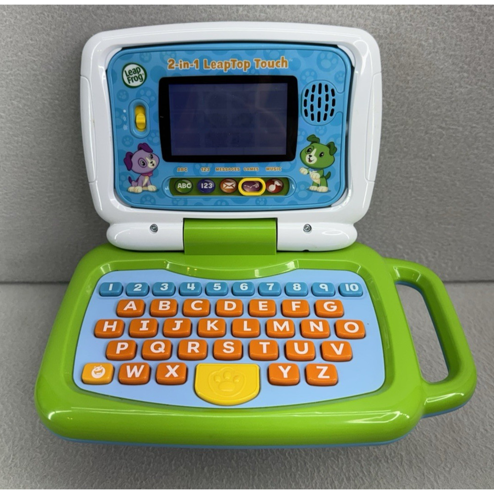 LeapFrog 2-in-1 LeapTop Touch Learning Laptop Tablet Green Tested Works